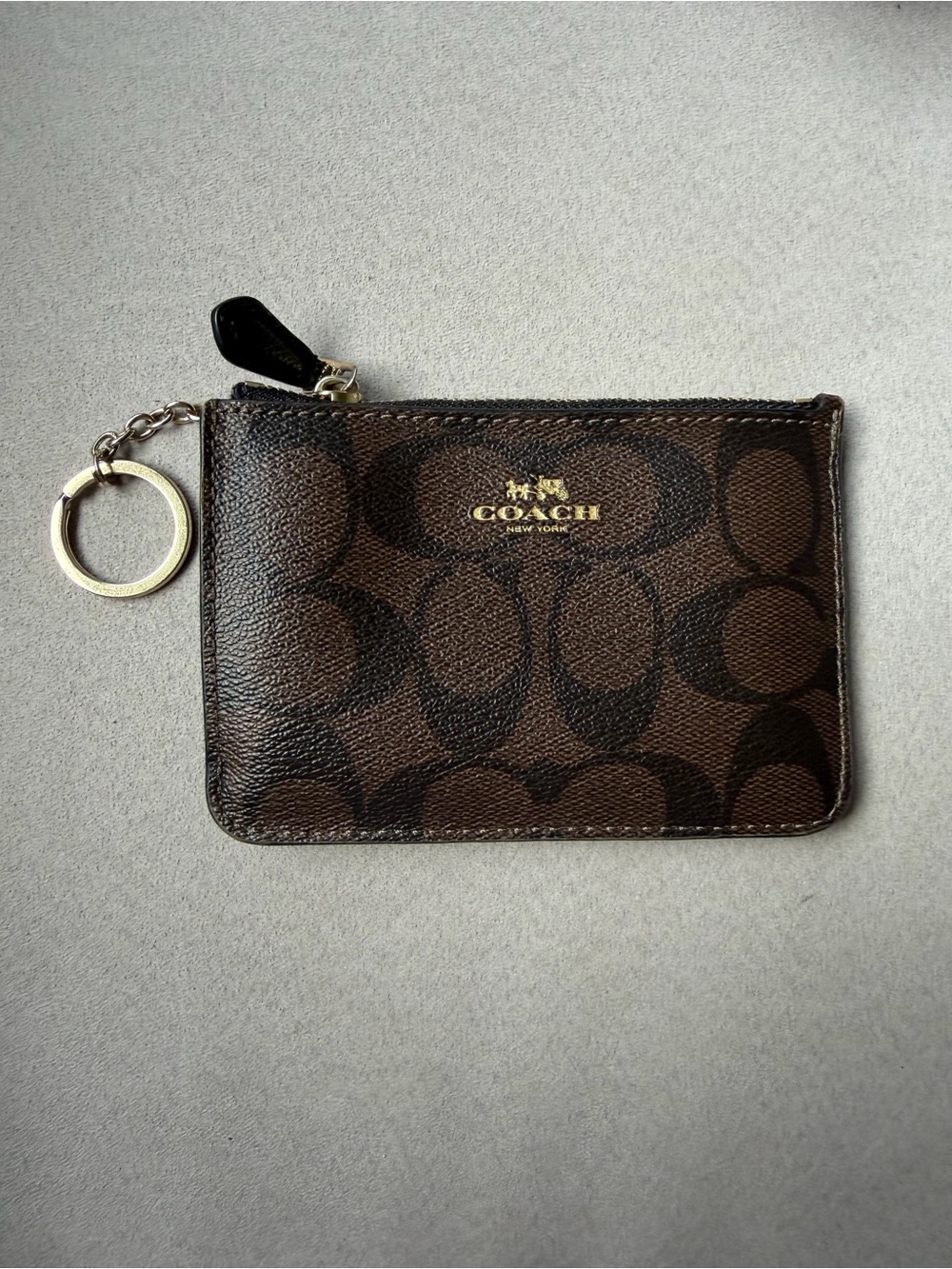 COACH Brown Signature Card Case Key Pouch